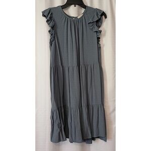 Ann Taylor Loft Solid Blue Dress Size Medium Flutter Sleeve Costal Cottagecore